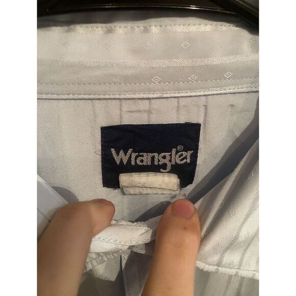 Wrangler Mens Large Vintage 90s Long Sleeve Pearl Snap Shirt Blue Diamond Print - Picture 4 of 7